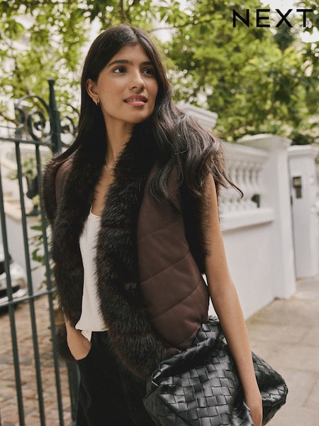 Chocolate Brown Faux Fur and Suedette Gilet (H50074) | £58