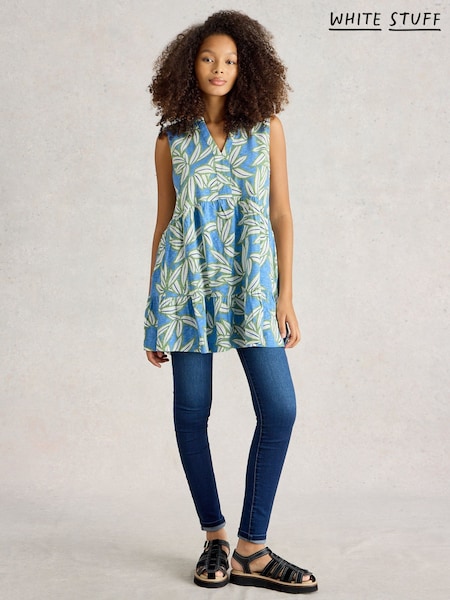 White Stuff Blue Macie Sleeveless 100% Cotton Tunic (H50105) | £49