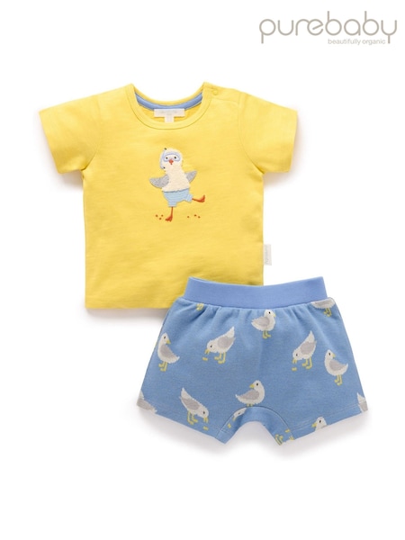 Purebaby Yellow 100% Cotton Seagull T-Shirt And Shorts Set (H50119) | £30