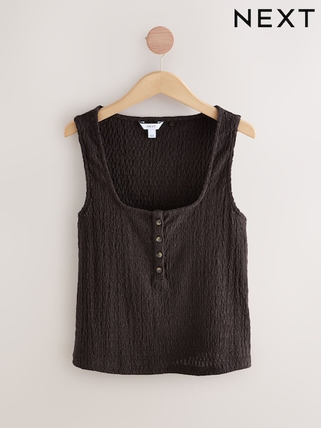 Chocolate Brown Textured Henley Detail Tank (H50121) | £18