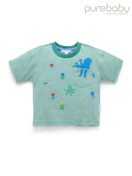 Purebaby Green Relaxed 100% Cotton Octopus Print T-Shirt (H50132) | £18