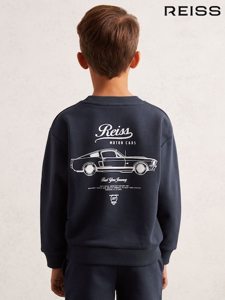 Reiss Washed Blue Canby Cotton-Blend Motor Cars Sweatshirt (H50393) | £36