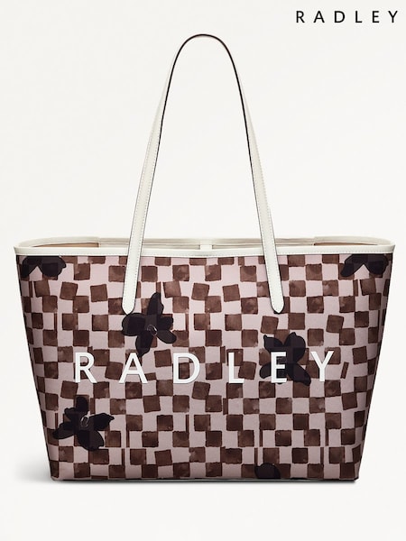 Radley Large Cream Southwell Gardens Check Open Top Tote Bag (H50395) | £139