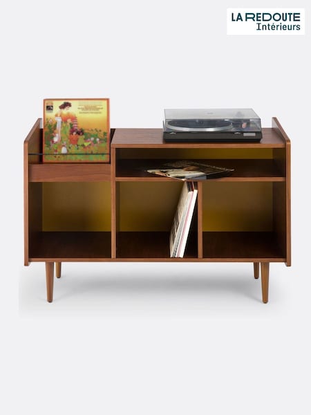 La Redoute Intérieurs Yellow Ronda Walnut Veneer Vintage Vinyl Storage (H50421) | £285