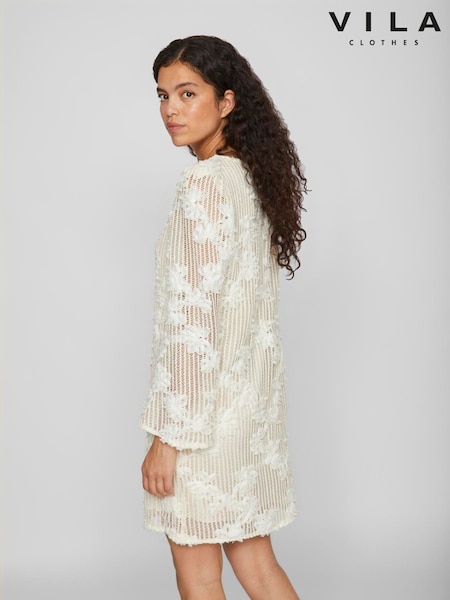 VILA Birch Long Sleeve Embroidered Dress (H50428) | £80