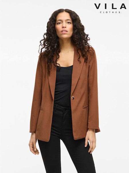 VILA Brown Tailored Straight Fit Blazer (H50431) | £50