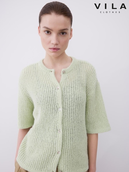VILA Green Short Sleeve Button Through Cardigan (H50433) | £48