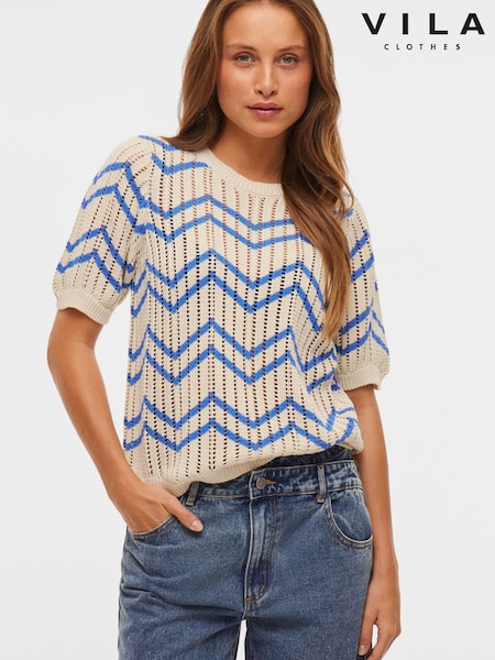 VILA Birch Short Sleeve Crew Neck Knitted Top (H50435) | £36