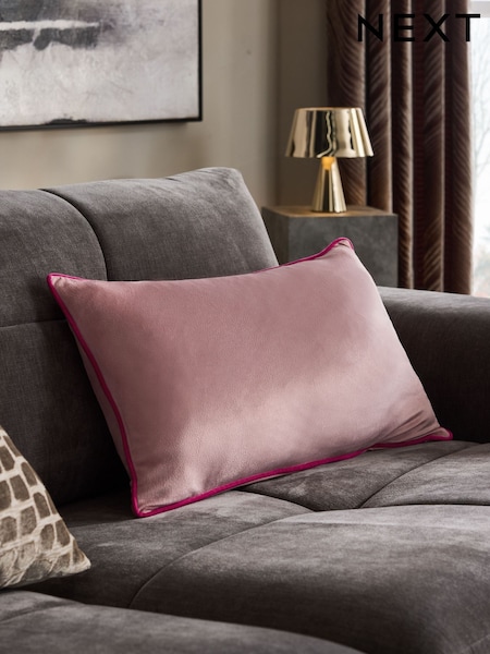 Pink Matte Velvet Contrast Pipe 40 x 59cm Cushion (H50452) | £0