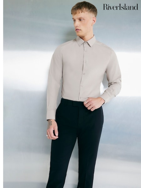 River Island Brown Slim Fit Formal Shirt (H50512) | £22