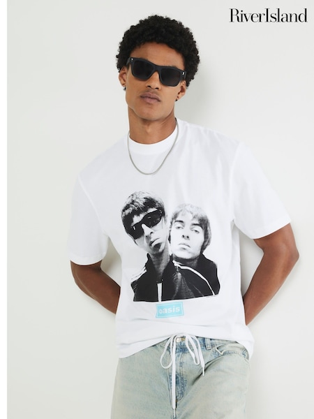 River Island White Oasis Band 100% Cotton T-Shirt (H50513) | £26