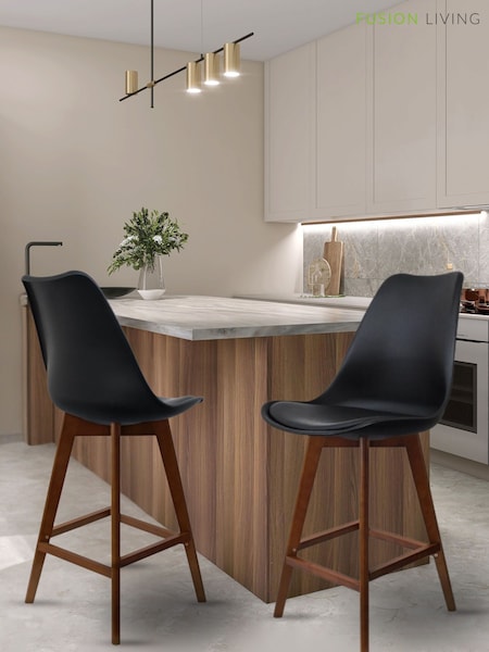 Fusion Living Black Soho Plastic Bar Stool with Dark Wood Legs (H50691) | £194