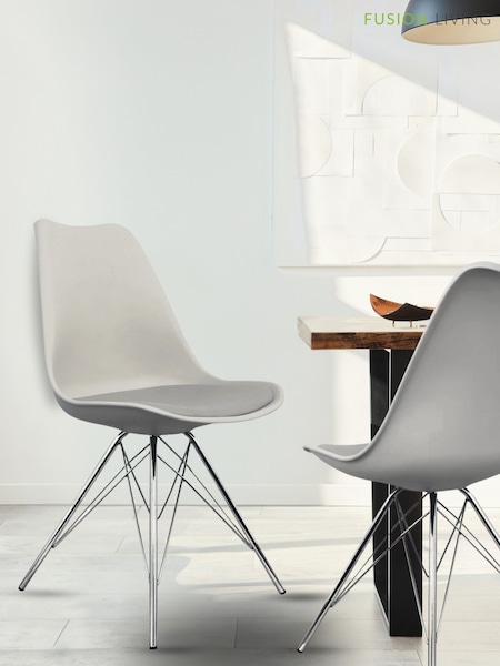 Fusion Living Light Grey Soho Plastic Dining Chair with Squared Light Wood Chrome Leg Legs (H50692) | £138