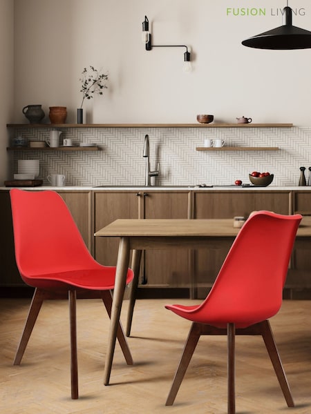 Fusion Living Red Soho Plastic Dining Chair with Squared Light Wood Dark Wood Leg Legs (H50696) | £138