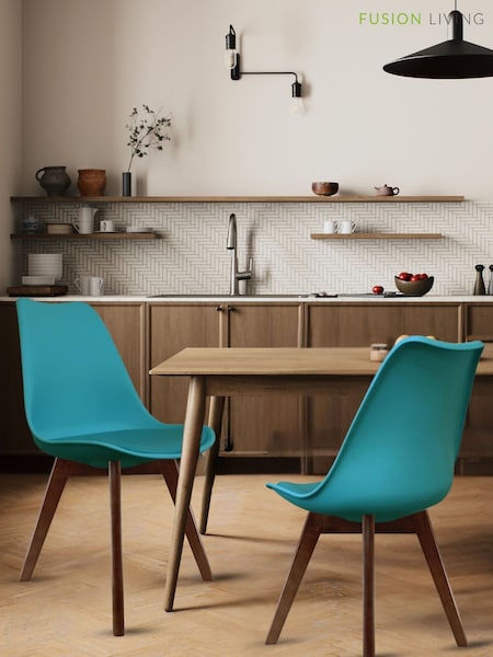 Fusion Living Teal Soho Plastic Dining Chair with Squared Light Wood Dark Wood Leg Legs (H50703) | £138