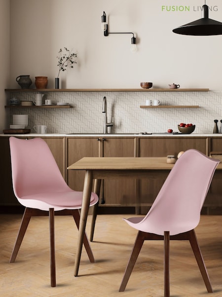Fusion Living Blush Pink Soho Plastic Dining Chairs Dark Wood Leg Set of 2 (H50704) | £138