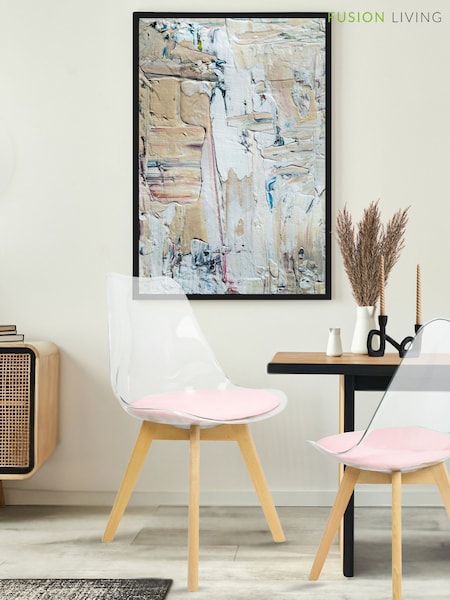 Fusion Living Blush Pink Soho Clear Plastic Dining Chair with Squared Light Light Wood Leg Wood Legs (H50715) | £138