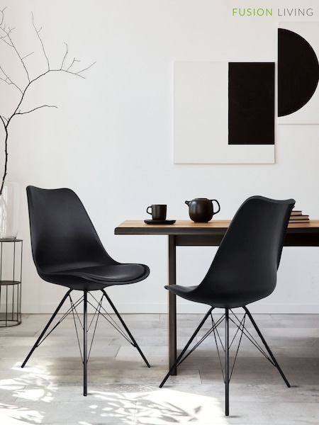 Fusion Living Black Soho Plastic Dining Chair with Squared Light Wood Black Leg Legs (H50722) | £138