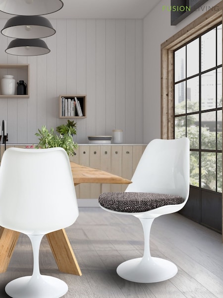 Fusion Living Grey Weave Tulip Set of 2 Dining Chair with PU Cushion (H50725) | £250