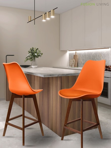 Fusion Living Orange Soho Plastic Bar Stool with Dark Wood Legs (H50739) | £194