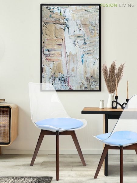 Fusion Living Blue Soho Clear Plastic Dining Chair with Squared Light Dark Wood Leg Wood Legs (H50743) | £138