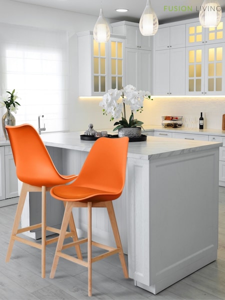 Fusion Living Orange Soho Plastic Bar Stool with Dark Wood Legs (H50744) | £194