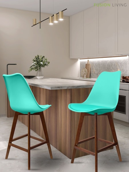 Fusion Living Aqua Soho Plastic Bar Stool with Dark Wood Legs (H50749) | £194