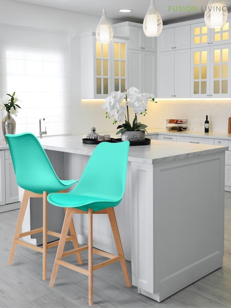 Fusion Living Aqua Soho Plastic Bar Stool with Dark Wood Legs (H50754) | £194
