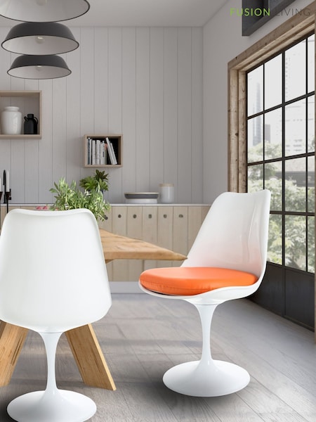 Fusion Living Orange Faux Tulip Set of 2 Dining Chair with PU Cushion (H50764) | £250