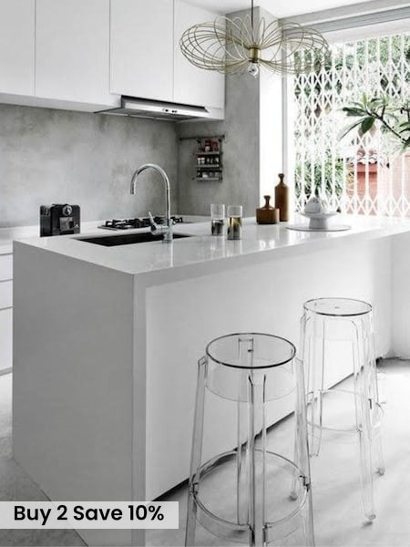 Fusion Living Clear Ghost Style Bar Stool - 76cm Set of 2 (H50768) | £188