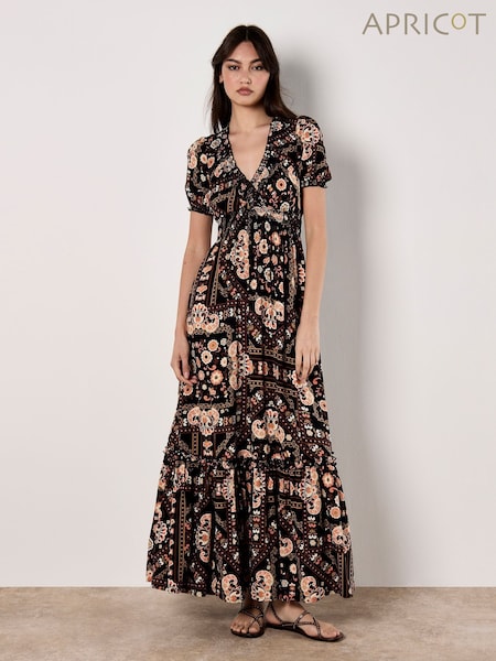 Apricot Black Positano Scarf Print Maxi Dress (H50803) | £48