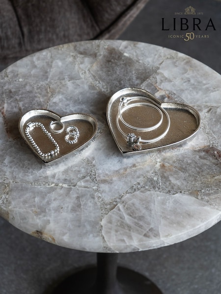 Libra Interiors Set of 2 Silver Esme Heart Plates (H50823) | £20