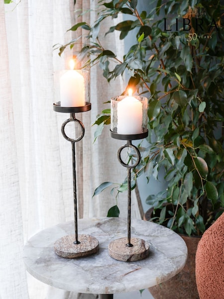Libra Interiors Brown Large Rutland Table Hurricane Candle Holder (H50830) | £45