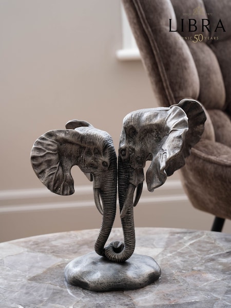 Libra Interiors Grey Kariba Cast Aluminium Nuzzling Elephants Sculpture (H50835) | £180