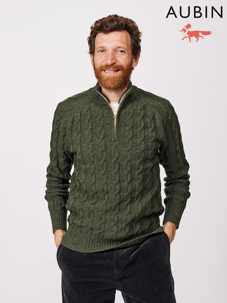 Aubin Green Holland Cable Zip Neck Jumper (H50857) | £109