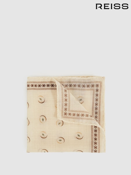 Reiss Off White Ernesto Wool Motif Print Pocket Square (H50986) | £38