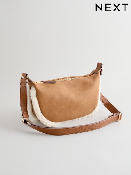 Tan Brown PU Borg Sling Shoulder Bag (H51017) | £32