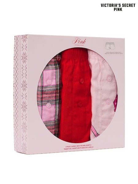 Victoria's Secret PINK Red/ Pink Tartan/ Pink Bows 3 Pack Christmas Flannel Pyjamas (H51100) | £50