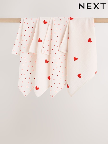 Red Hearts Baby Muslins Cloths 4 Pack (H51113) | £13 - £15