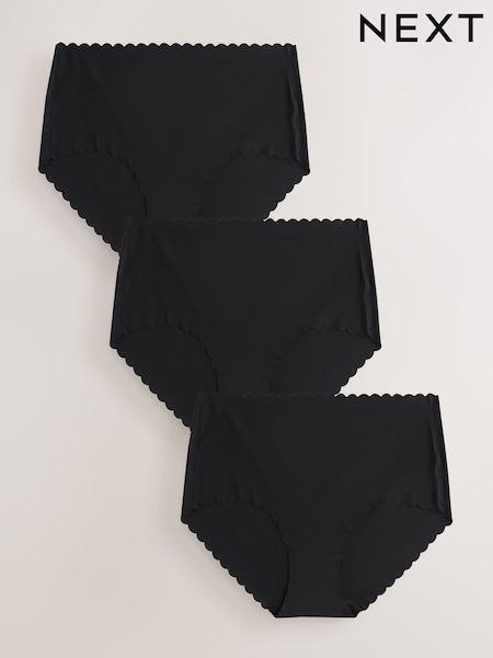 Black Midi No VPL Scallop Knickers 3 Pack (H51132) | £25