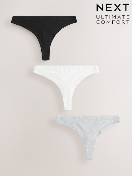 Black/Cream Thong Ultimate Comfort Cotton Knickers 3 Pack (H51134) | £18