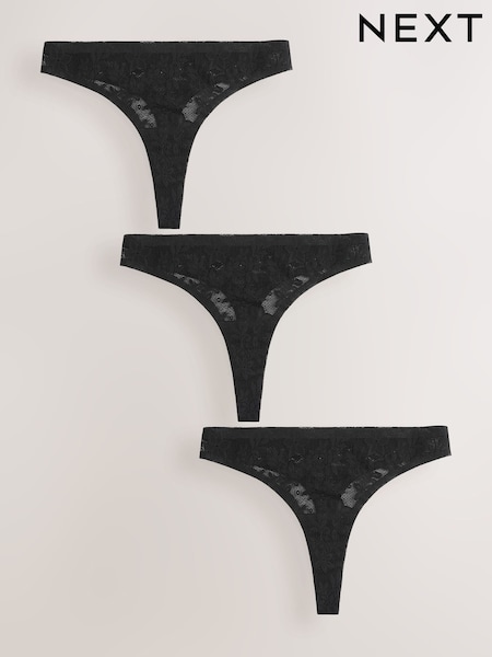 Black Thong All-Over Lace No VPL Knickers 3 Pack (H51135) | £18