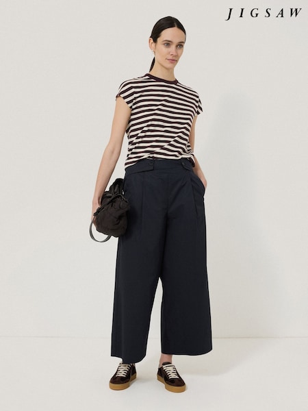 Jigsaw Blue Wide Leg 100% Cotton Trousers (H51137) | £135
