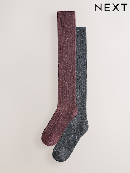 Berry/Charcoal Knee High Socks 2 Pack (H51200) | £16