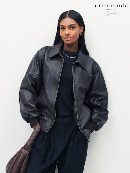 Urban Code Brown Boyfriend Leather Bomber Jacket (H51206) | £149