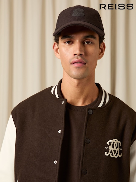 Reiss Dark Brown Abel Monogram Appliqué Wool-Blend Cap (H51220) | £68