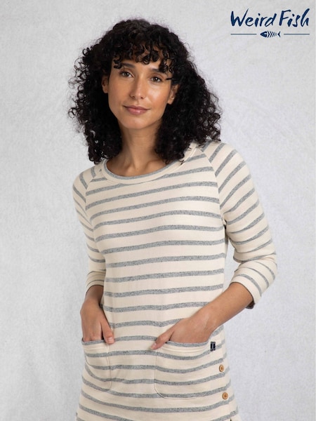 Weird Fish Blue 100% Cotton Ives Loopback Stripe Tunic Top (H51221) | £40