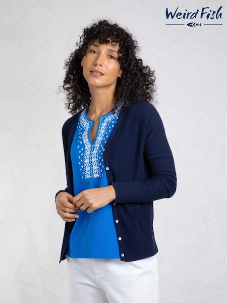 Weird Fish Blue Chrome 100% Cotton Curran Lightweight Cardigan (H51230) | £0