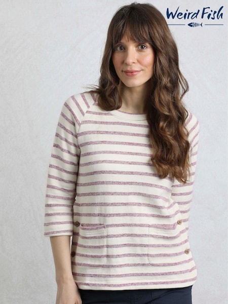 Weird Fish White 100% Cotton Ives Loopback Stripe Tunic Top (H51232) | £40