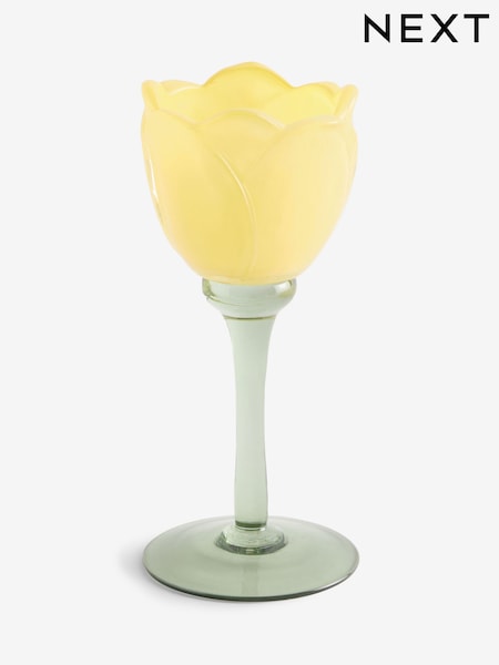 Yellow Glass Flower Tea Light Holder (H51252) | £0